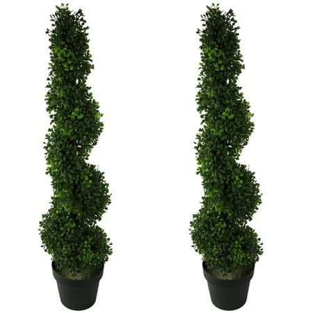 - Admired by Nature Artificial Boxwood Leaf Spiral Topiary Tree in Pot (Set of 2)