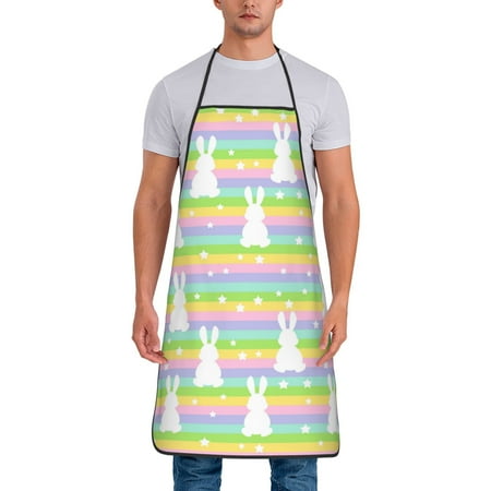 

Wukai Rainbow Rabbit Print Aprons Adjustable Bib Aprons Cooking Kitchen Chef Apron for Women and Men