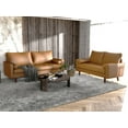 thumbnail image 3 of Koby Home's Collection Stanley Modern Button-tufted Loveseat, Upholstered in Faux Leather with Track Arms, Cushion Back, and Wooden Legs, 2-Seater for Small Space, Tan Brown Color, 3 of 3