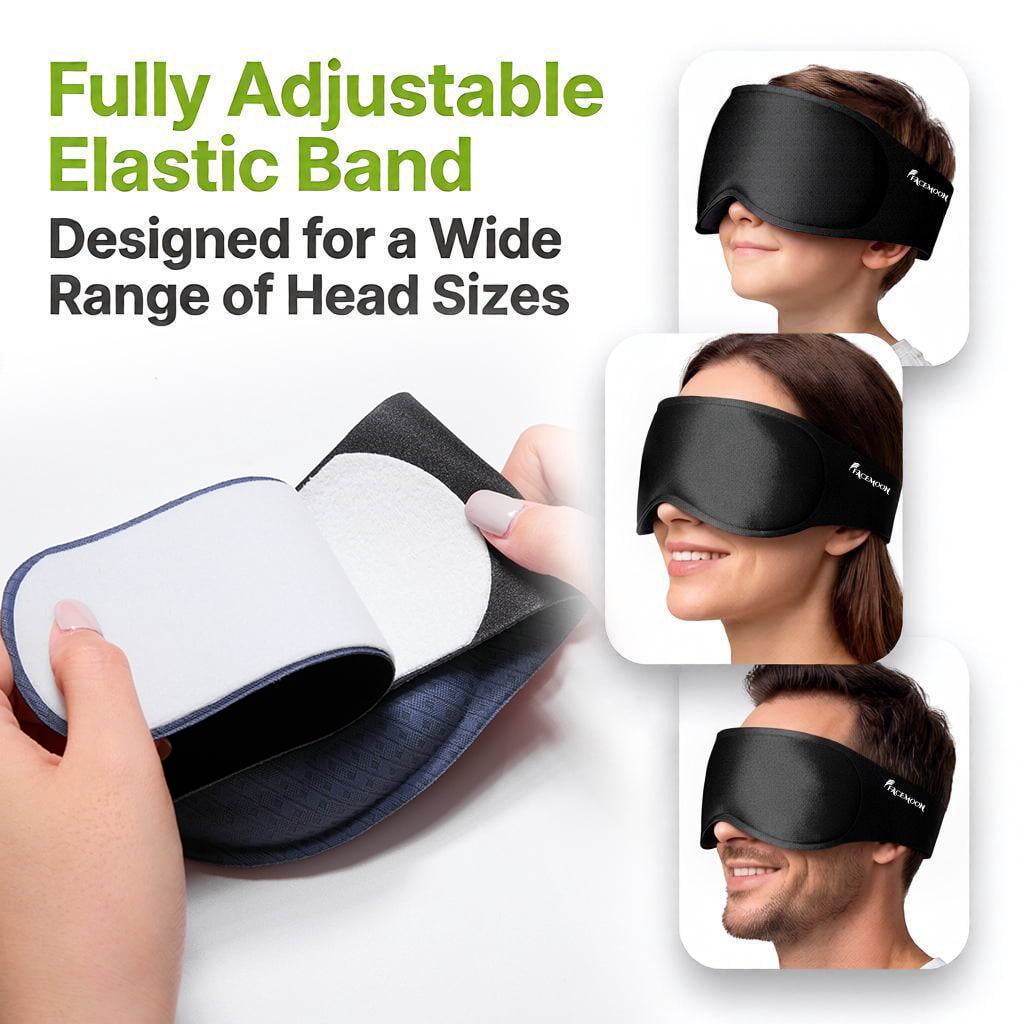 FACEMOON Weighted Sleep Mask 100% Blackout 3D Contoured for Men and Women Deep Restful Sleep Soft Memory Foam Zero Pressure Long Flight Black