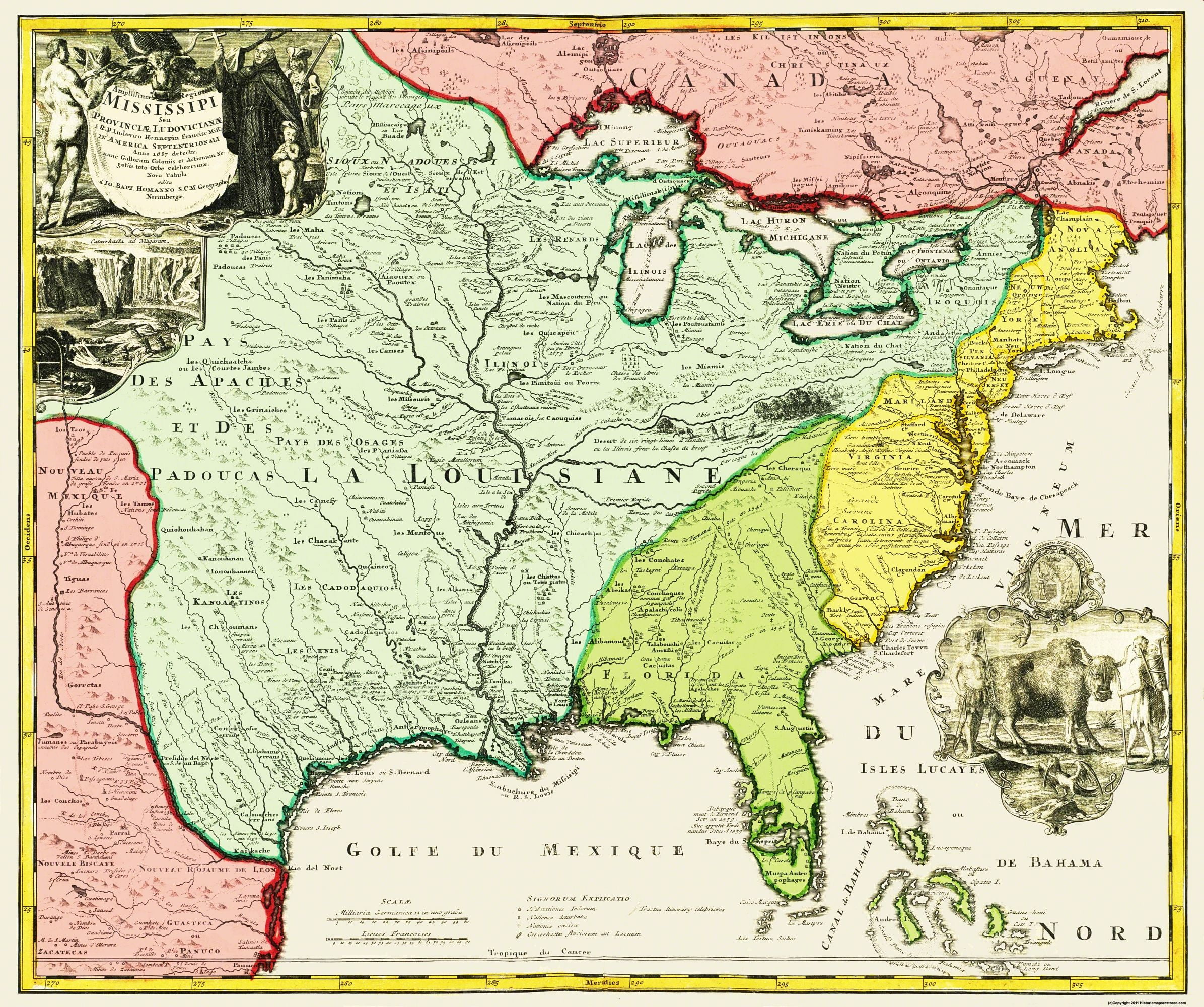Louisiana Mississippi Hennepin 1687-27.5 x 23