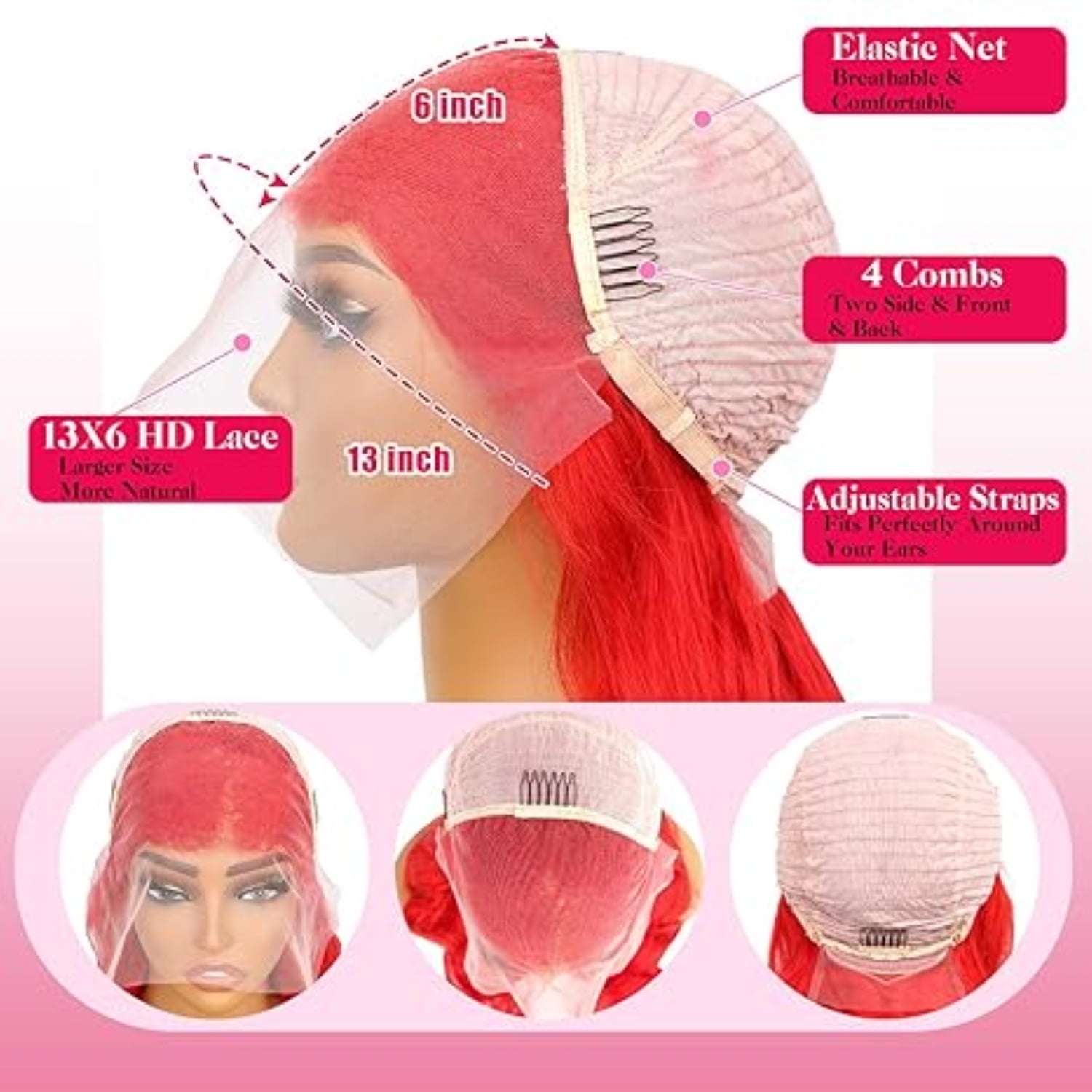 13*6 Inch HD Lace Closure 100% Human Hair Wig Body Wave Lace Front Wig 28" Red Hair Heat Resistant Bleachable