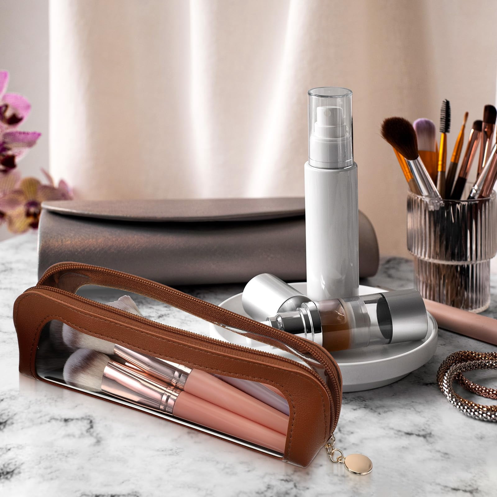 Makeup Brush Bag, Clear Makeup Bag Travel Makeup Brush Holder Toiletry Bag with Zipper Makeup Bag Purse Organizer for Women