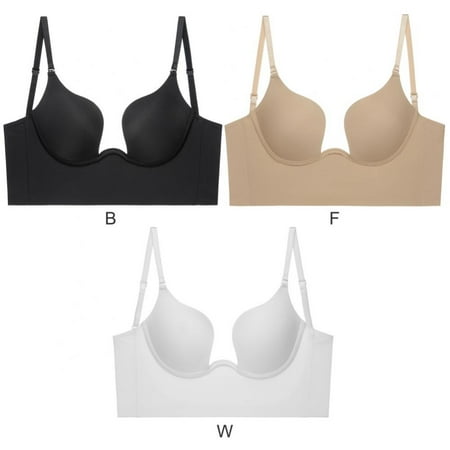 

Deep Plunge Low Back Push up Bra - Comfort Deep V Neck Backless Bra Low Cut Lifting Bralette Ultra-Soft and Breathable Comfortable Bra(3-Packs)