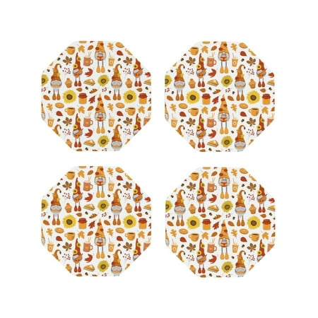 

Tideii Gnomes Autumn Harvest for Leather Coasters 4 Pieces Anti-fouling and Anti-scalding Decorative Coasters Suitable for Restaurants Kitchens Coffee Shops-Octagon
