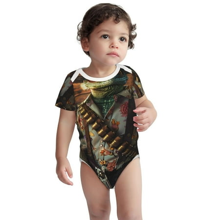 

Kdxio Cowboy Iguana Floral Shirt Pattern Unisex Baby Cotton Short Sleeve Bodysuits-18 Months