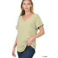 thumbnail image 2 of Zenana Plus Size V-Neck Heavy Dobby Boat Neck Rolled Short Sleeve Blouse Top, 2 of 4