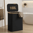 thumbnail image 2 of LEDREM Laundry Hamper with Lid 100L, Large Foldable Clothes Basket with Bamboo Handles, Tall Fabric Hamper for Bedroom, Bathroom, Dorm, Ink Black, 2 of 8