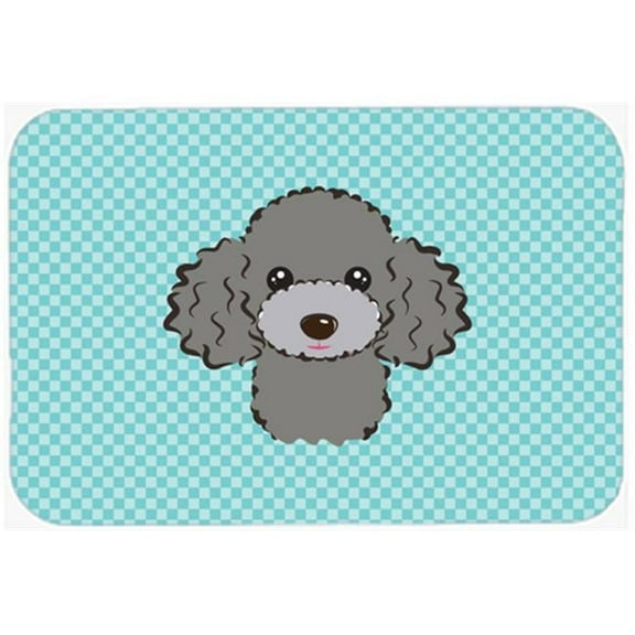Checkerboard Blue Silver Gray Poodle Mouse Pad, Hot Pad Or Trivet, 7.75 x 9.25 In.