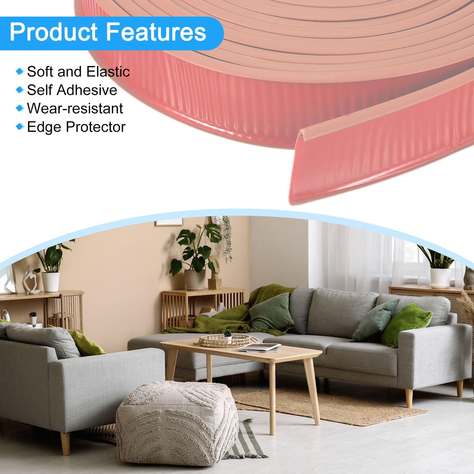 U-Shape Edge Banding, 16.4ft Self-Adhesive U Channel Edge Protector TPE Flexible Furniture Edge Protector Veneer Edging Trim for Cabinet Table Shelves (30mm, Brown)