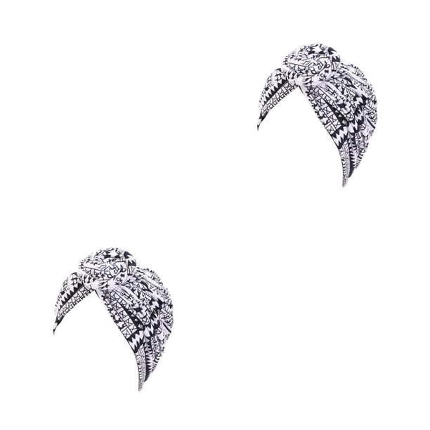 Qarigey Turbante africano nudo estilo bohemio cubierta cómoda banda ancha accesorios para el cabello pérdida capó diademas gorras negro Blanco negro 2Conjunto