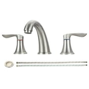 Bathroom Faucet, Widespread Brushed Nickel Bathroom Faucet 3 Hole, 8 Inch Bathroom Sink Faucet, with Drain Assembly