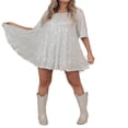 thumbnail image 3 of CNKOO Robe Chemise à Sequins pour Femmes Manches Courtes Babydoll Robe à Sequins Concert Fête Clubwear Robe Mini à Étages Scintillante, 3 of 7