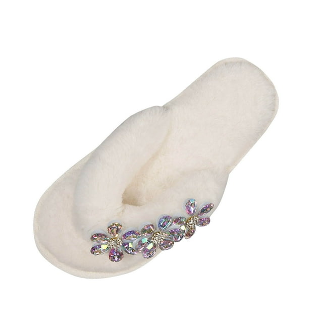 Sandales Plates à Fleurs en Strass pour Femmes, Mode d'Automne, Pantoufles pour Femmes, Maison