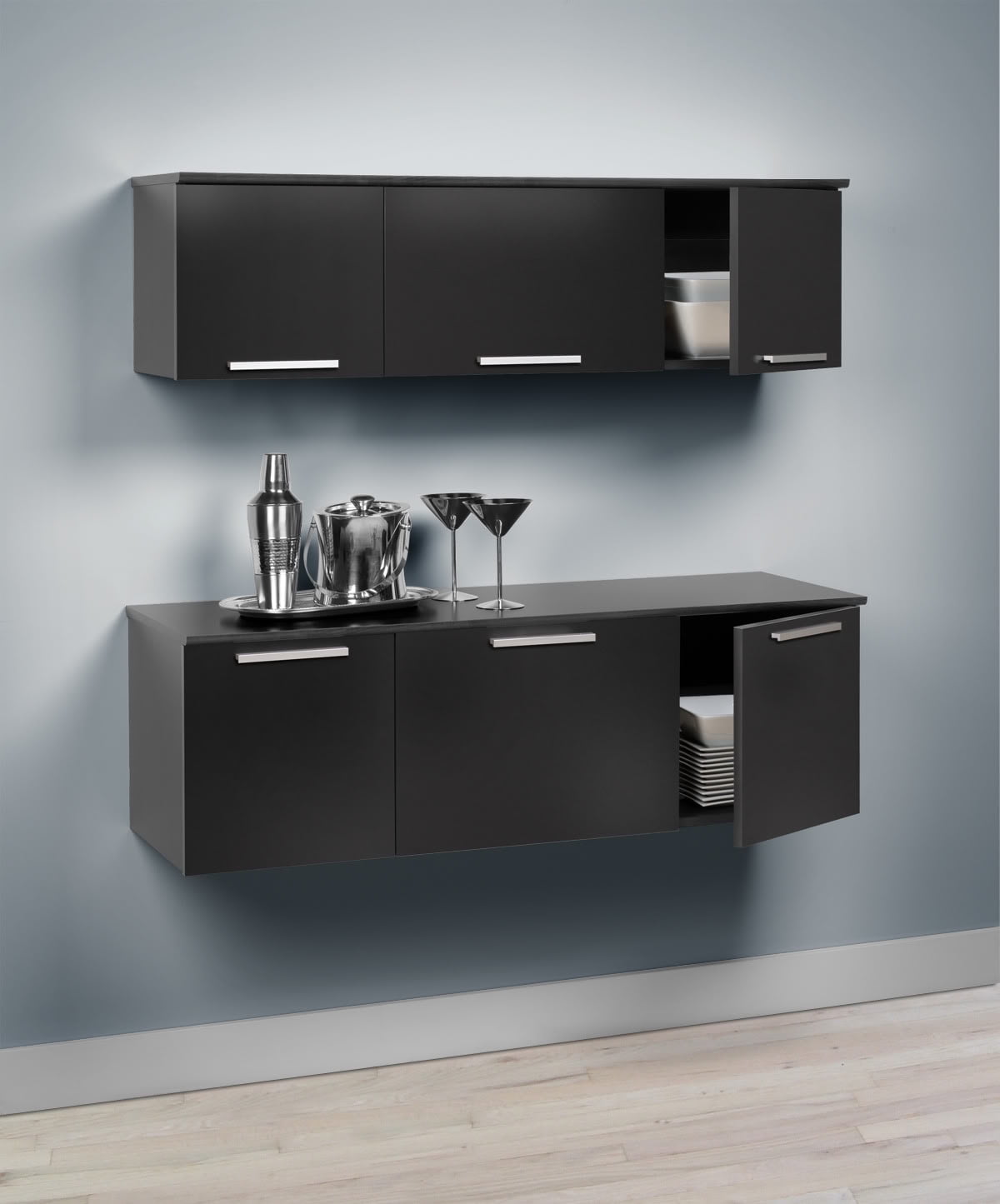 Coal Harbor Wall Mounted Buffet & HutchColorBlack