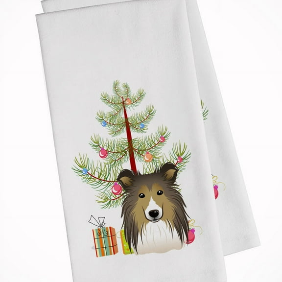 Carolines Treasures BB1614WTKT Christmas Tree and Sheltie White Kitchen Towel Set of 2 Dish Towels 19 X 25" multicolor