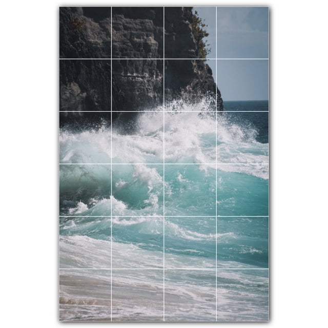 Picture-Tiles.com: Waves Ceramic Tile Wall Mural WAL501155-46S. 17"W x 25.5"H using (24) 4.25" x 4.25" Ceramic Tiles-Satin Finish