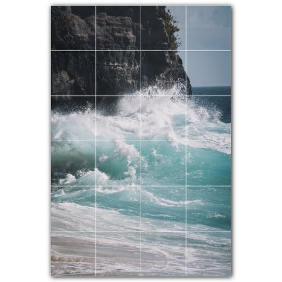 Picture-Tiles.com: Waves Ceramic Tile Wall Mural WAL501155-46L. 32"W x 48"H using (24) 8" x 8" Ceramic Tiles-Satin Finish
