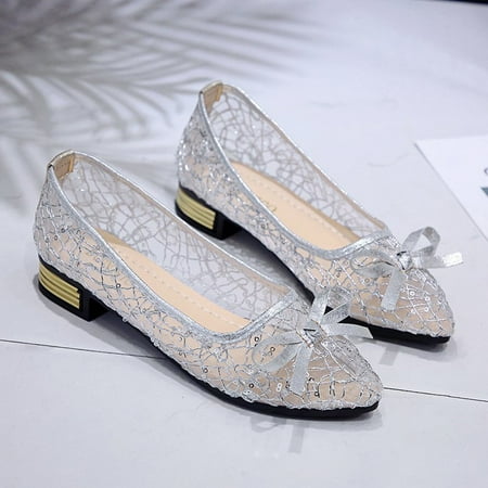 

NECHOLOGY Casual Dress Shoes for Women Wide Width Women s Spring Summer Mesh Flat Heel Pointed Fashion Womens Casual Flat Shoes Silver 8.5