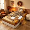 thumbnail image 2 of Homewish Halloween Spooky Animal Twin Sheets, Pumpkin Lantern Ghost Bedding, Brown Orange Cream, 3 Pieces (1 Flat Sheet, 1 Fitted Sheet and 1 Pillowcase), 2 of 5