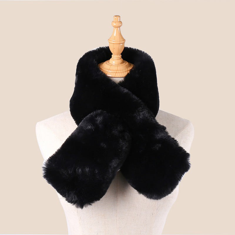 Real Rabbit Fur Scarf Knitted Shawl Collar Wrap Stole Neck Warmer With Fur Ball