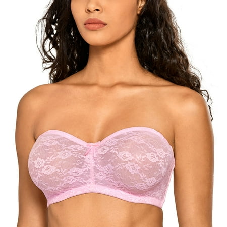 

Dobreva Women s No Padding Strapless Lace Bra Underwire Multiway See-through