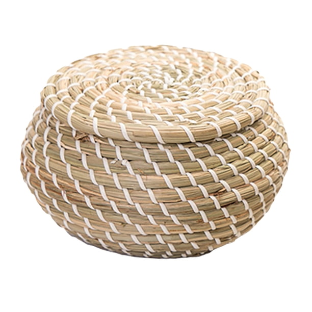 Contenedor de organizador decorativo de cesta de almacenamiento de canasta de paja tejida hecha a mano