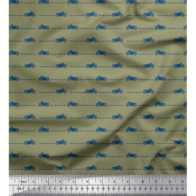 Soimoi Silk Fabric Path & Bike Shirting Printed Craft Fabric by The Yard 42 Inch Wide