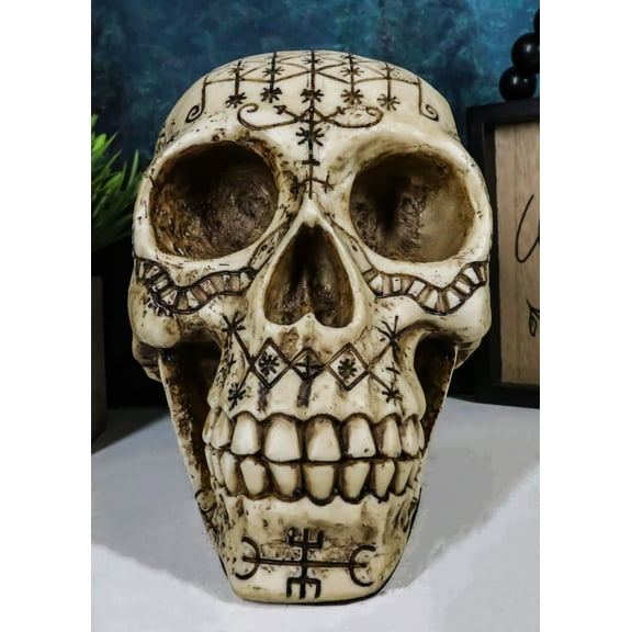 Ebros Haitian Ancient Voodoo Love Spells Talisman Tattoo Skull Statue 8.5"L