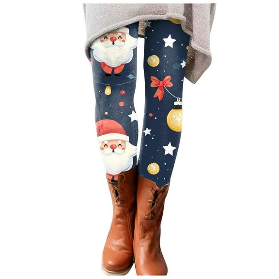 Mepaouo Womens Ultra Soft Christmas Leggings Ankle Length Casual Workout Yoga Tights Pants(Blue,L)