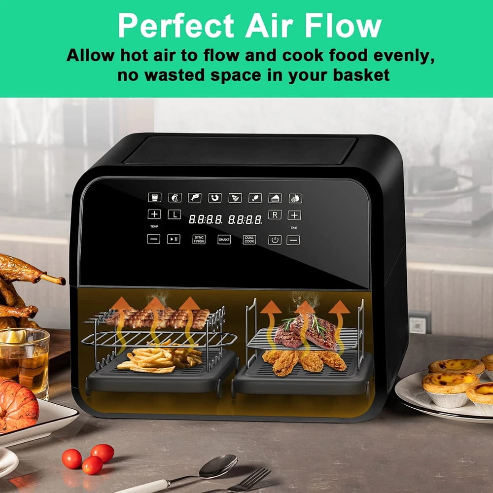 2-Piece Air Fryer Rack Set For Ninja Dual Zone | Includes 4 Skewers, 304 Stainless Steel - Fits DZ201, DZ401 Models