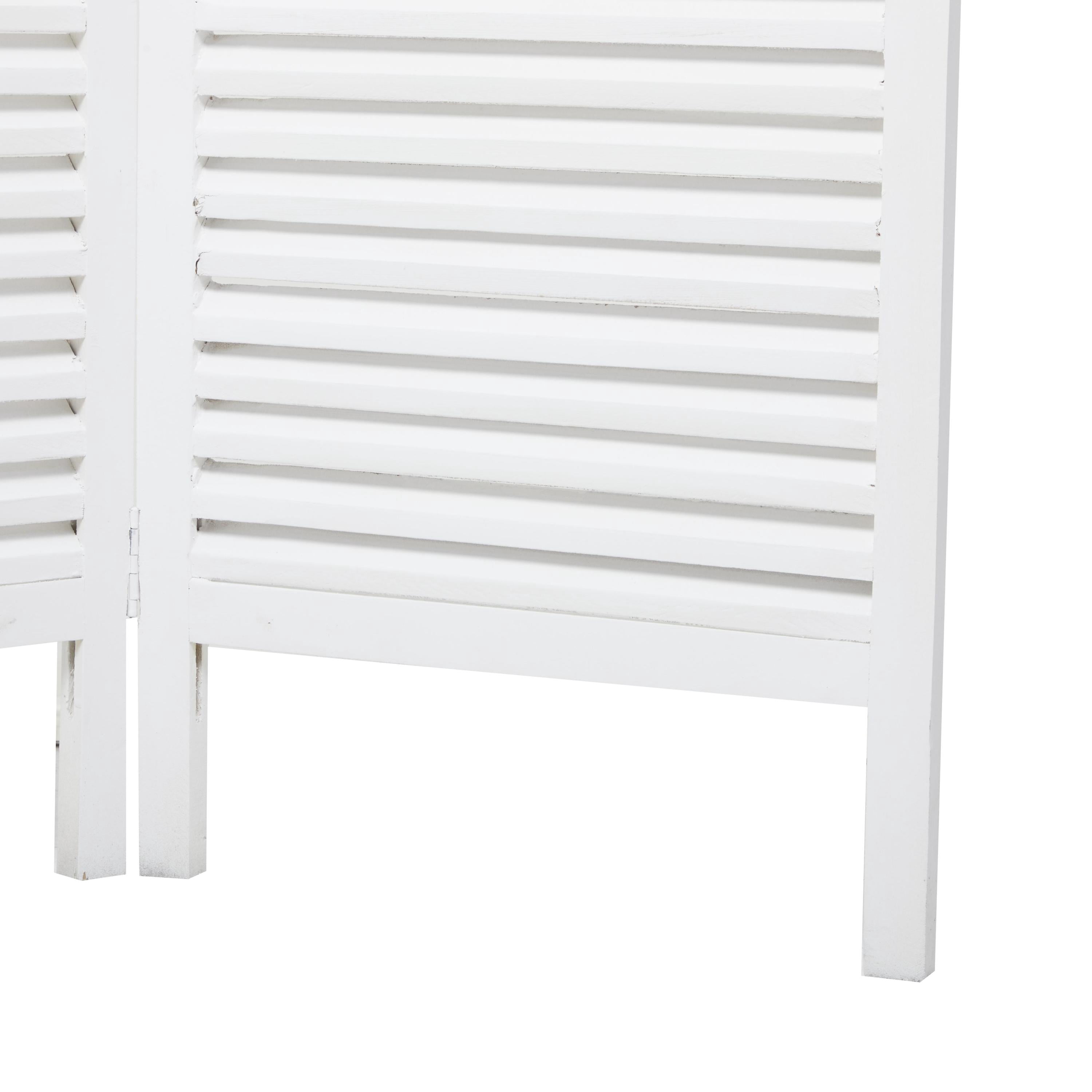 DecMode 60" x 72" White Wooden Hinged Foldable Partition 3 Panel Room Divider Screen with Horizontal Slats, 1-Piece