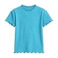 thumbnail image 6 of Diufon Girls Shirts Short Sleeve Summer Casual Lace Trim Basic Tee Tops Cute Solid Color Crewnenck Blouse, 6 of 6