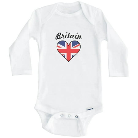 

British Flag Heart United Kingdom One Piece Baby Bodysuit (Long Sleeve) 0-3 Months White