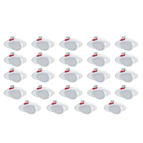 Nadair, 4’’ LED Gimbal Recessed Ultra Slim Lights, 24-pack, IC rated, Dimmable, 9W=50W, 550 Lumens, 3 Built-in color temperature, 3000K,4000K,5000K, Large Junction box, Quick Connect System, White fin