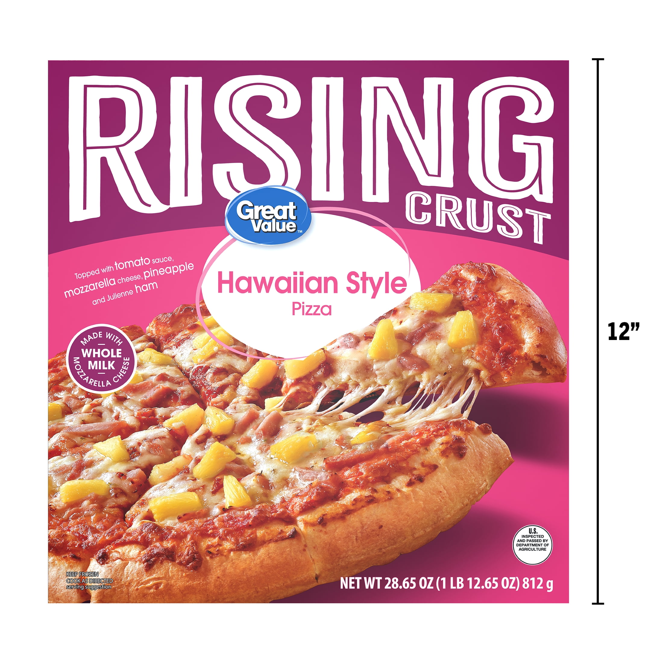 Great Value Rising Crust Hawaiian Pizza, Tomato Sauce, 27.97 oz (Frozen)