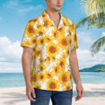 thumbnail image 3 of Pofeuu White Marble Pattern Sunflower Print Hawaiian Shirt for Men Sleeves Casual Button Down Summer Beach Dress Shirts T-Shirts,Medium, 3 of 7