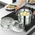 thumbnail image 4 of Costway 3-Tier Steamer Pot 304 Stainless Steel Steaming Cookware w/ Glass Lid, 4 of 9
