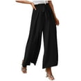 thumbnail image 2 of Idoravan Women's Plus Size Pants Clearance Fashion Women Summer Bow Casual Loose High Waist Pleated Wide Solid Trousers Pants, 2 of 7