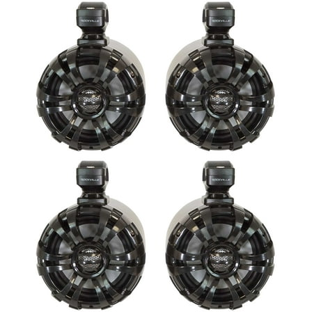 (4) Rockville WB65 Black 6.5" 600w Metal Marine Wakeboard Swivel Tower Speakers