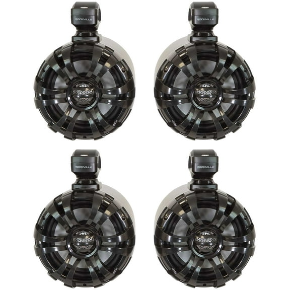 (4) Rockville WB65 Black 6.5" 600w Metal Marine Wakeboard Swivel Tower Speakers