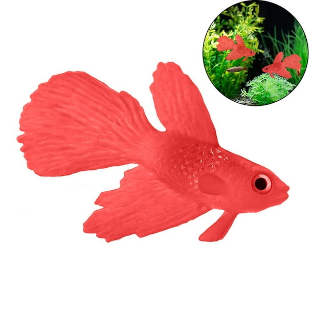 Cinhao Silicone Artificial Fish Aquarium Decortion High Simulation Lifelike Floating Fake Betta Fish Tank Ornament Red Fighting Fish