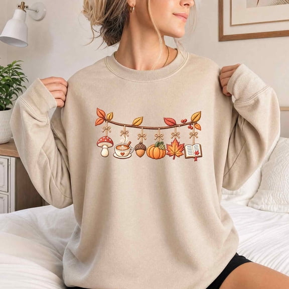 Jollimate Sweatshirt for Women, Autumn Hanging Charms Graphic, Cozy Fall Lover Gift