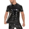 thumbnail image 4 of Mens Shiny Leather T-shirt Glossy PVC Short Sleeve Tees O Neck Shaping Latex Top, 4 of 7
