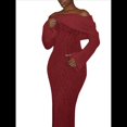 thumbnail image 2 of Vestido Ajustado Tipo Suéter con Hombros Descubiertos para Mujer, Elegante, de Larga, para Fiesta en Club, Midi y Formal. Rojo Vino L, 2 of 9