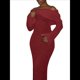 thumbnail image 2 of Vestido Ajustado Tipo Suéter con Hombros Descubiertos para Mujer, Elegante, de Larga, para Fiesta en Club, Midi y Formal. Rojo Vino L, 2 of 9