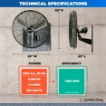 thumbnail image 5 of Comfort Zone 30” 2-Speed Oscillating High Velocity Industrial Wall Fan, All-Metal Construction, Adjustable Tilt, Steel Mounting Bracket with Adjustable Angle, Aluminum Blades, Black, 5 of 7
