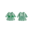 thumbnail image 2 of Loicainy Toddler Baby Girls Dress for St Patrick's Day 6 12 18 24 Months 2T 3T 4T Puff Long Sleeve Crew Neck Shamrock Embroidery Smocked Bow Decor A Line Spring Dresses, 2 of 9