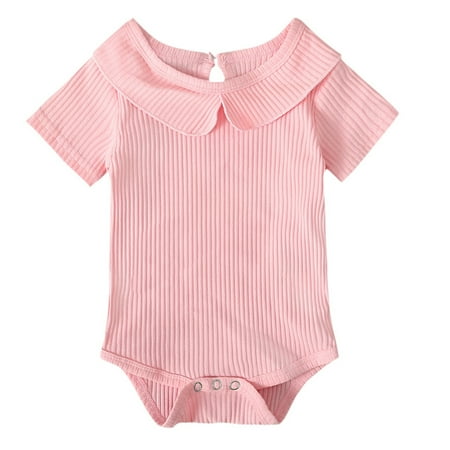 

TAIAOJING Baby Romper Girls Solid Cute Knitted Ribbed Ruffle Short Sleeve jumpsuit Girls Romper&Jumpsuit Onesie Outfit 12-18 Months