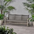 thumbnail image 4 of 3 Seater Outdoor Patio Sofa, Rattan Couch Furniture with Wood Wide Armrests and Deep Seating, 3-Seat Patio Sofa for Porch, Backyard, Pool, Sunroom, Poolside (Grey), 4 of 9